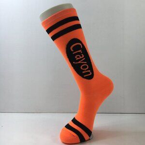 Unisex Knee High Socks Crayon Stripes Orange Black